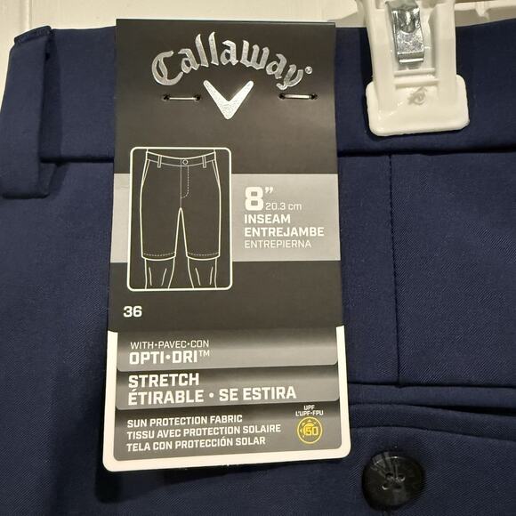 Callaway Opti-Dri Golf Shorts Mens Size 36 x 8" Navy Blue Stretch UPF 50 NWT - Picture 5 of 5